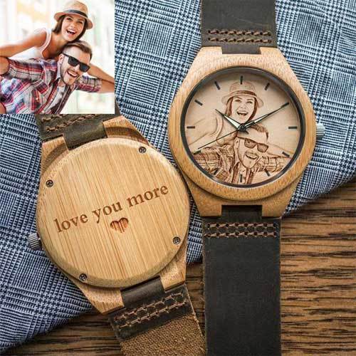 Custom-Engraved Photo Wood Watch